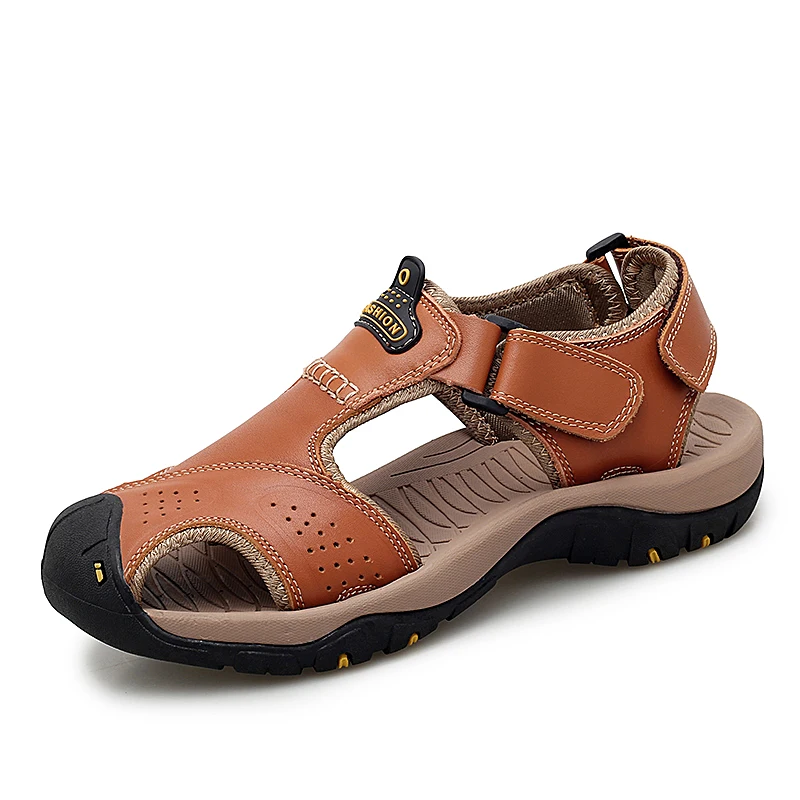 Summer Sandals Leather Outdoor Men's Beach Shoes Luxury Breathable Casual Sandal Man Wading Shoes Non-slip Wide lining Slippers - Image 8