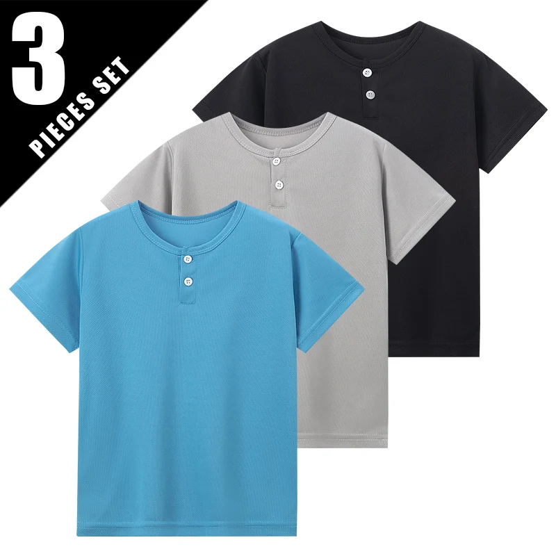 3/1 Pcs Children's Quick-drying Multicolor Breathable Henry Short-sleeved Boy Casual Fashion Button Top Joker Gentleman Student - Image 9