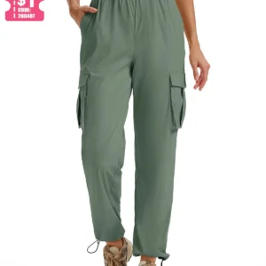 TACVASEN Women's Lightweight Quick Dry Adjustable Drawcords Hiking Pants Nylon Water Resistant Travel Cargo Pants with 5 Pockets