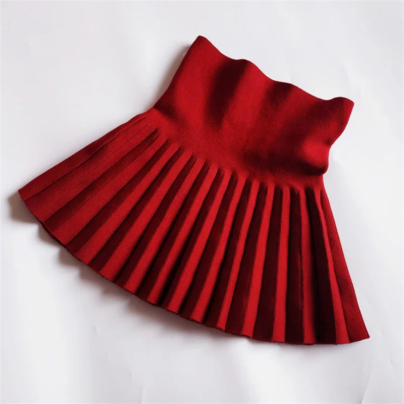 Children's Skirts2022 Autumn/Winter Girls' Skirts Children's Knitted Pleated Short Skirts High Waist Pleated Skirts Solid Color - Image 6