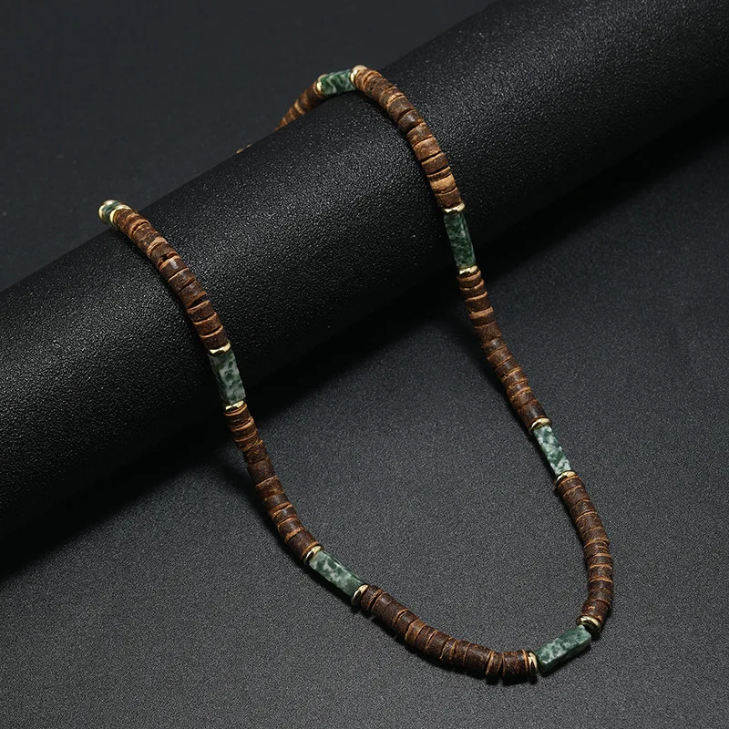 Vintage Bohemian Summer Jewelry Ethnic Style Jewelry Brown Coconut Shell Wood Beads Natural Stone Necklace Men's Jewelry - Image 7
