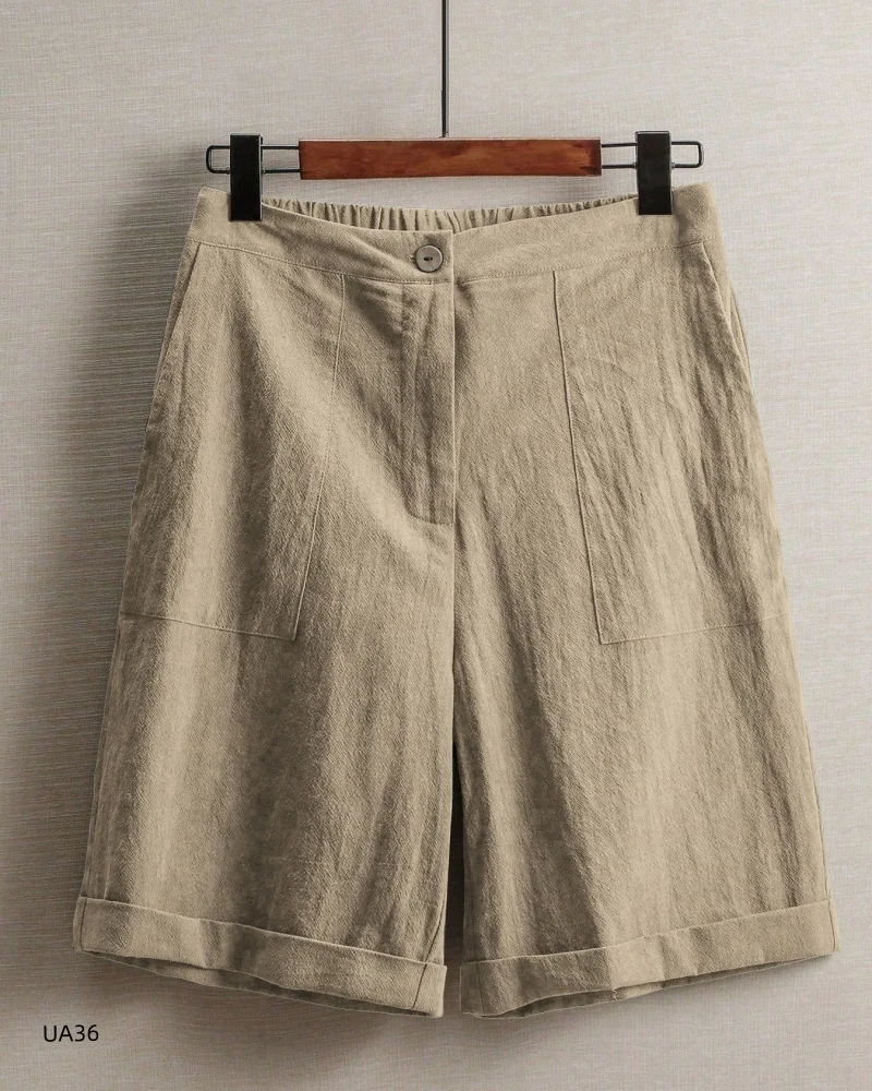 Women's High-Waisted Linen Shorts – Casual Multi-Color Gym & Sports Shorts - Image 3