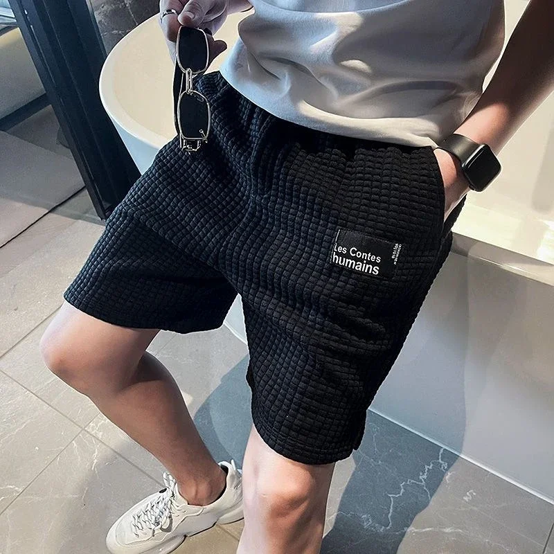 Shorts for Men Waffle Hiphop Black Man Short Pants with Pockets Dry Fit in Bulk Casual Korean Style New Pant 2025 Designer Y2k - Image 4