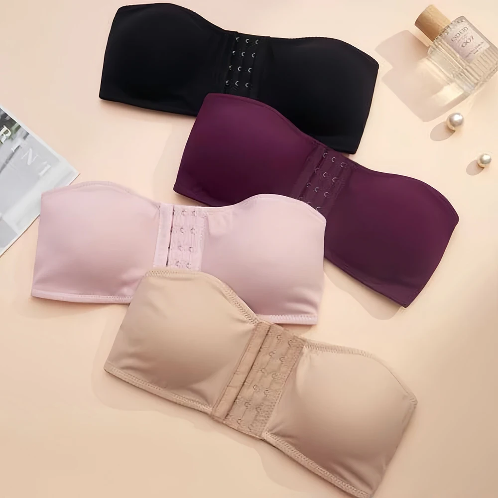 Plus Size Women's Front Fastening Bandeau Bras Strapless Push Up Wirefree Comfortable Bra Strapless Everyday Padded Bralette - Image 6