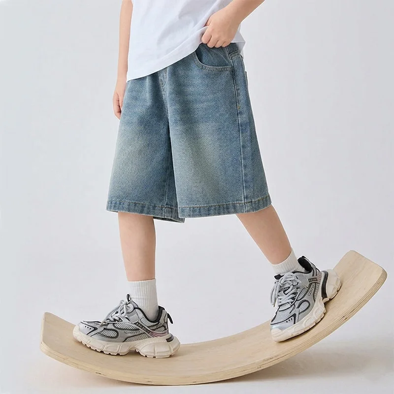 2026 Summer 4-10Y Korean Boys Pants Loose Solid Color Elastic Waist Kids Cowboy Shorts Thin Children Trousers Daily Outfits - Image 3