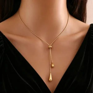 Stainless Steel Pull Adjustable Water Drop Shape Tassel Charm Necklace Fashion Temperament High-end Woman Wedding Jewelry Gifts