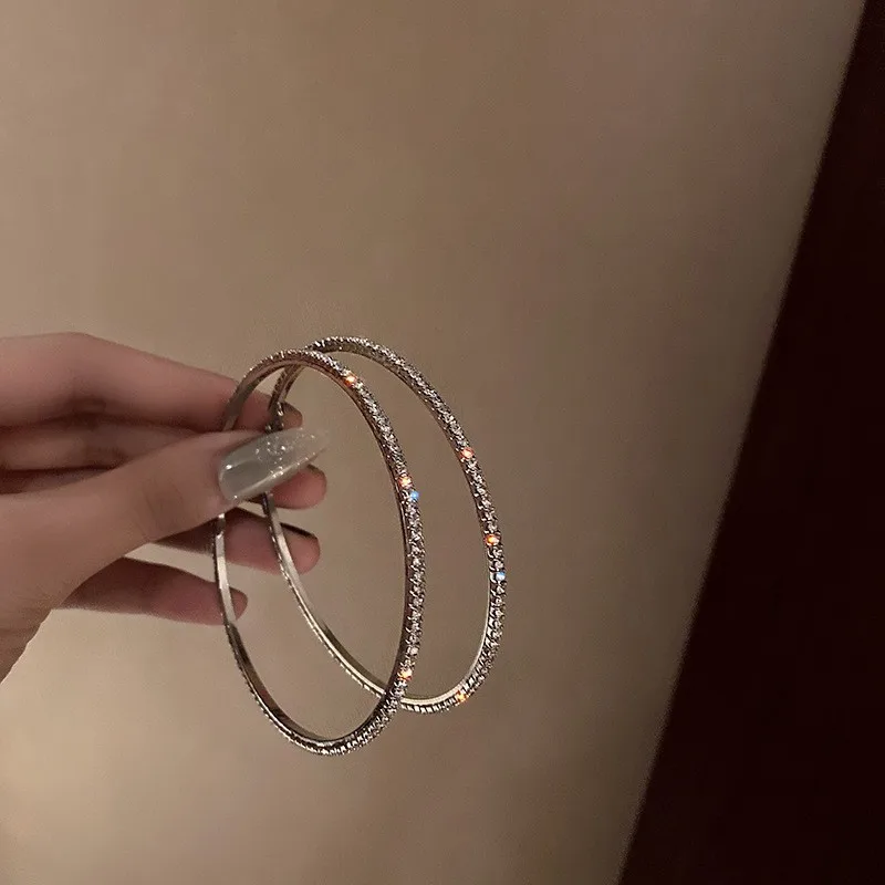 Shiny Big Circel Cross Hoop Earrings for Women Exquisite Rhinestones Ear Buckles Earrings High-end Geometric Ear Rings Jewelry - Image 9