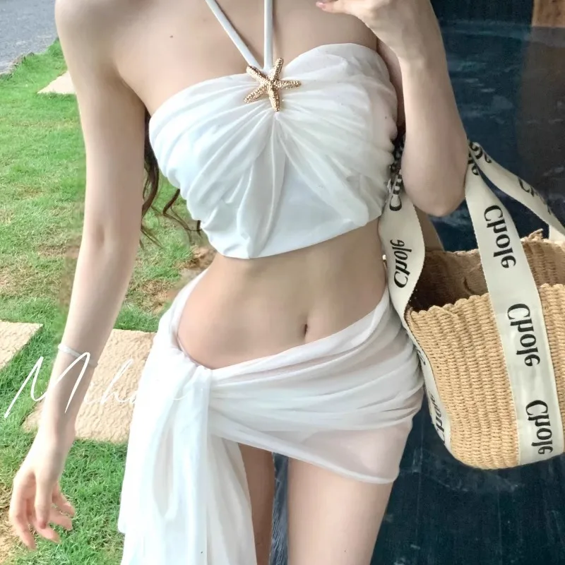 Swimsuit Women's High-end New Water Tone Sexy Pure Desire Bikini Three Piece Set Beach Vacation Hot Spring Neck Hanging Swimsuit - Image 5