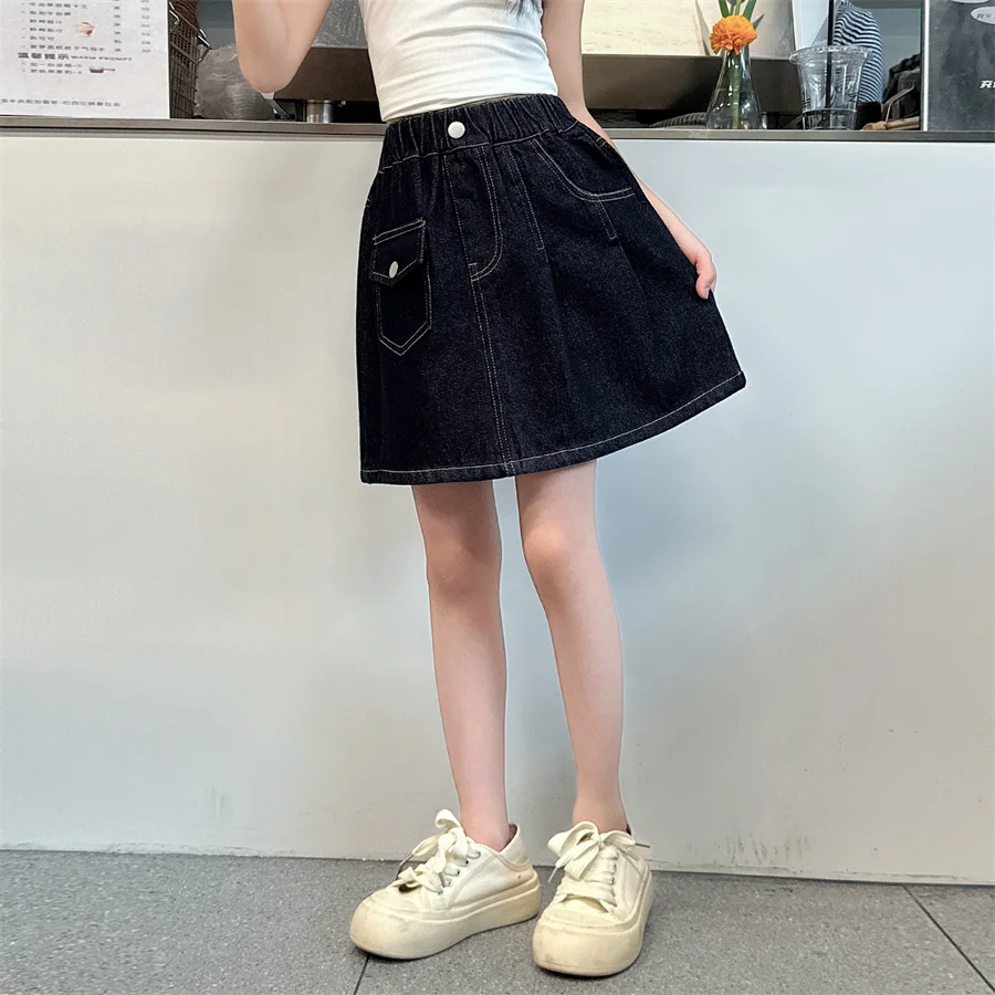 Stylish Kids Children Fashion Vintage Dark Blue Denim Skirt for Teen Girls Trend Street Design Y2K Bottoms 5 6 7 8 9 10 12 14 Y - Image 5