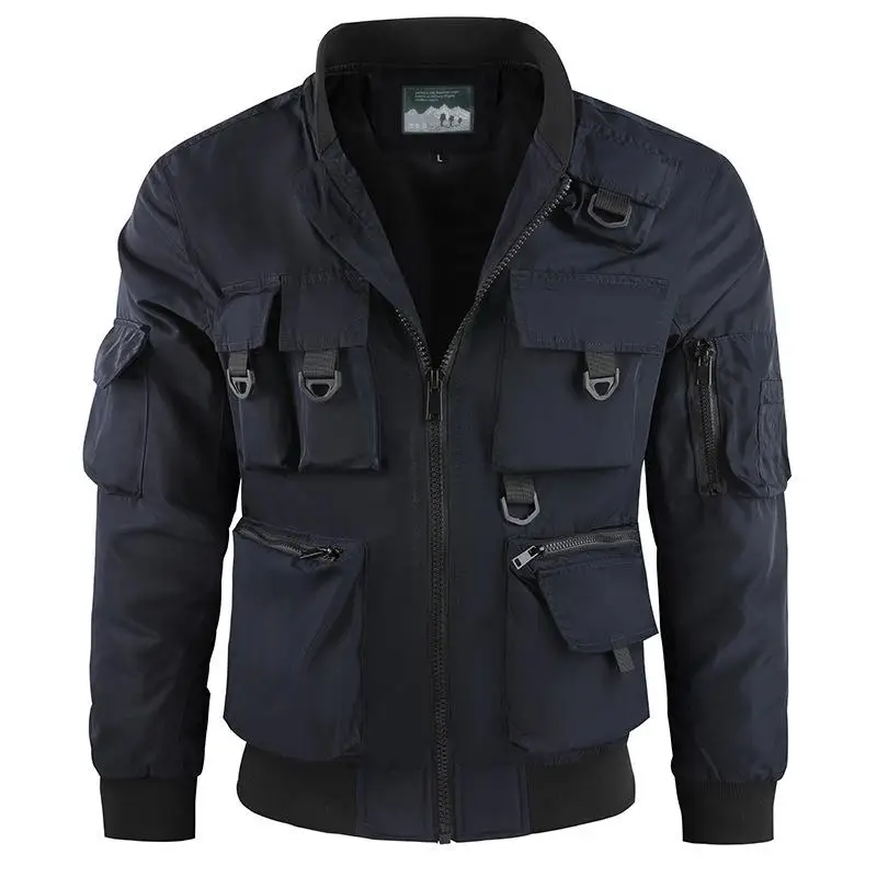 Spring And Autumn Men's Pilot Jacket Baseball Jacket Functional Multi Pocket Thin Wear Resistant Jacket Workwear Printed LOGO - Image 5