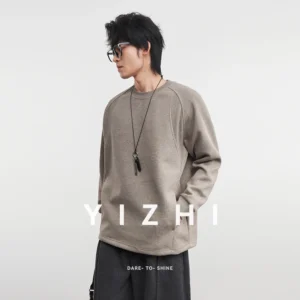 Fashion Men's Solid Color Long-sleeved T-shirt Sweatshirt 2025 Autumn And Winter New Pocket Round Neck Lloose Casual Pullover