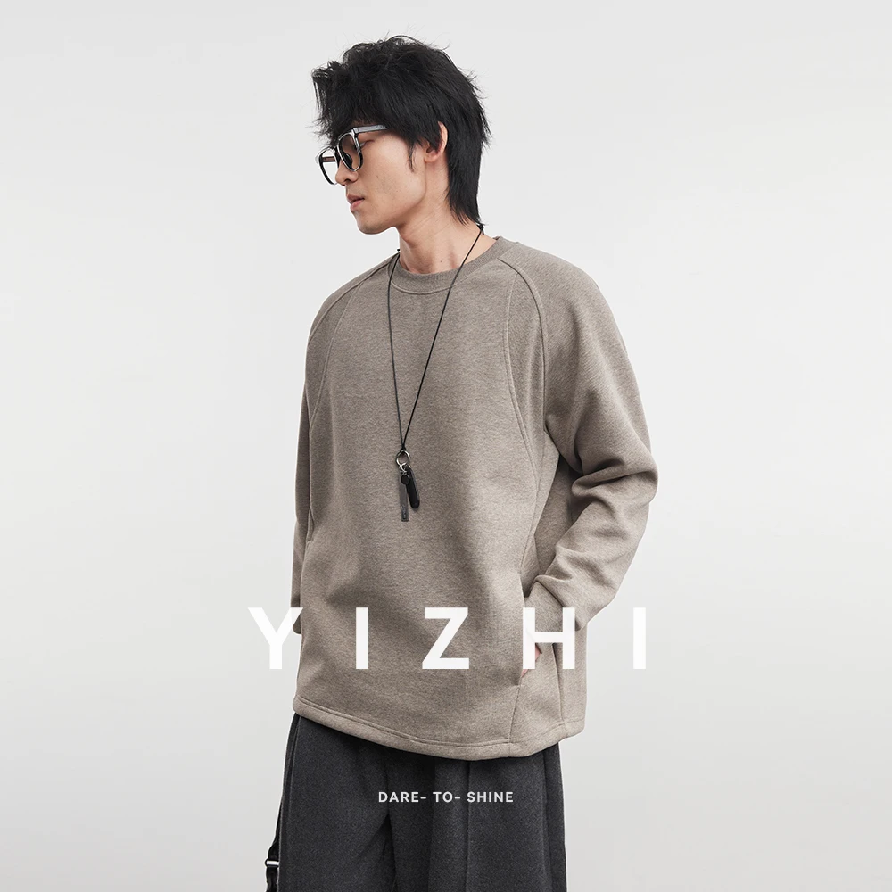 Fashion Men's Solid Color Long-sleeved T-shirt Sweatshirt 2025 Autumn And Winter New Pocket Round Neck Lloose Casual Pullover