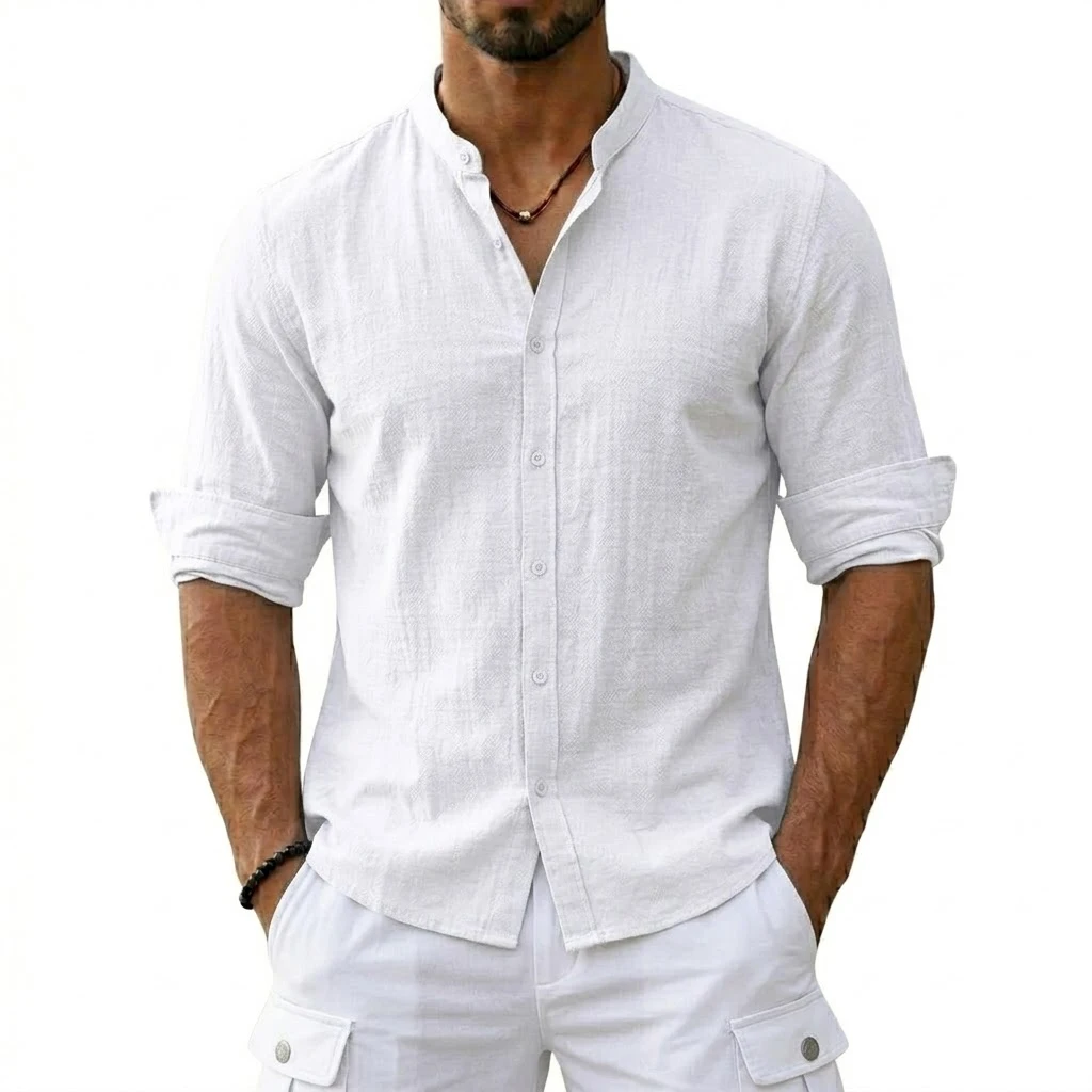 New Men's Cotton Linen Shirts for Men Casual Luxury Hawaiian Shirts Lightweight Long Sleeve Henley Beach Shirts T-Shirts for Men - Image 7