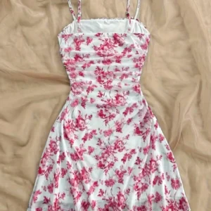 2026 Women's Summer Dress Youth New Flower Printed Hanging Neck Dress Fashionable and Elegant Four Seasons Children's Dress