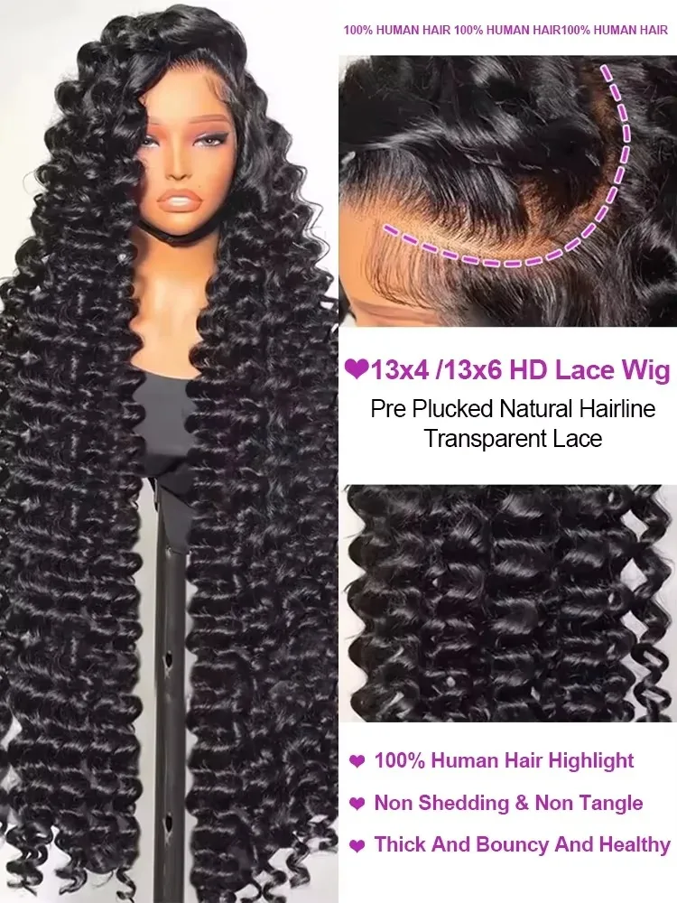 46 Inch HD 13x6 Loose Deep Wave Lace Frontal Human Hair Wig Brazilian 13x4 360 Water Curly Lace Front Wigs For Women 200 Density - Image 3