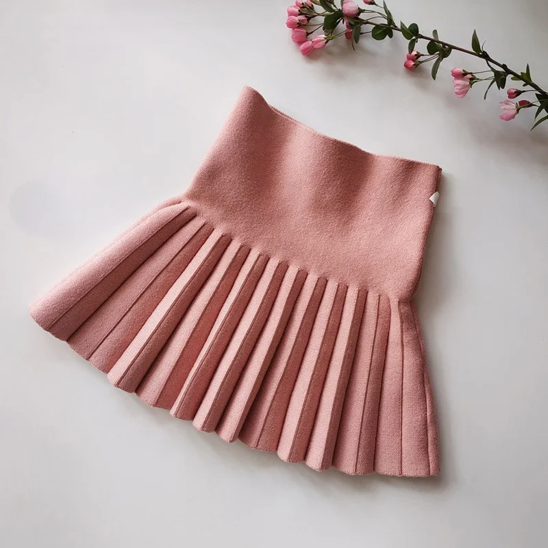 Children's Skirts2022 Autumn/Winter Girls' Skirts Children's Knitted Pleated Short Skirts High Waist Pleated Skirts Solid Color - Image 8