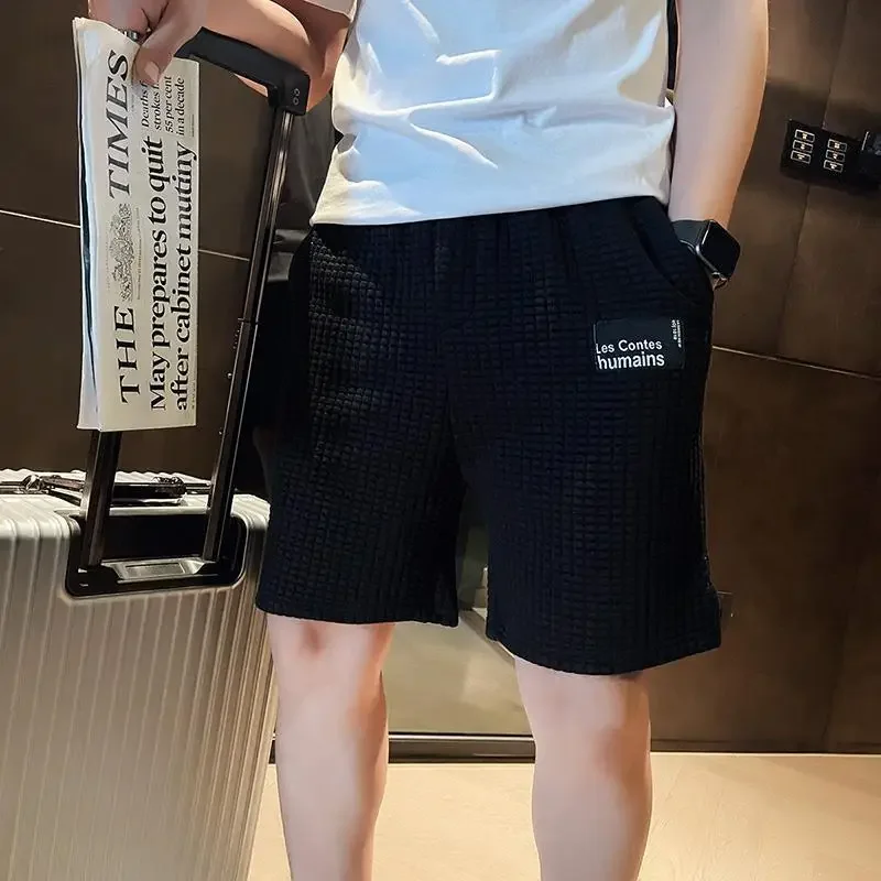 Shorts for Men Waffle Hiphop Black Man Short Pants with Pockets Dry Fit in Bulk Casual Korean Style New Pant 2025 Designer Y2k - Image 2