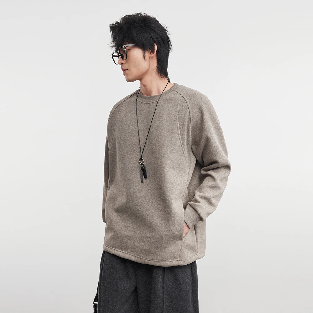 Fashion Men's Solid Color Long-sleeved T-shirt Sweatshirt 2025 Autumn And Winter New Pocket Round Neck Lloose Casual Pullover - Image 7