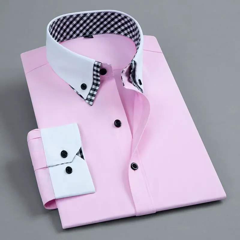 Men's Business Dress Shirt Long Sleeve Non Iron Fashion Double Layer Formal Regular Fit Office Camisa Social Solid Button Shirts - Image 11