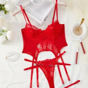 Floral Lace Garter Lingerie Set With Choker Women Intimates 2024 Underwire Bra And Thongs Ladies Underwear Set