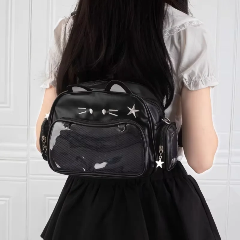New Y2K Korean Kawaii Cat Ita Bag Cute PU Shoulder Bag Girls Transparent Pocket Harajuku Crossbody Bag Women's Fashion Backpacks - Image 5