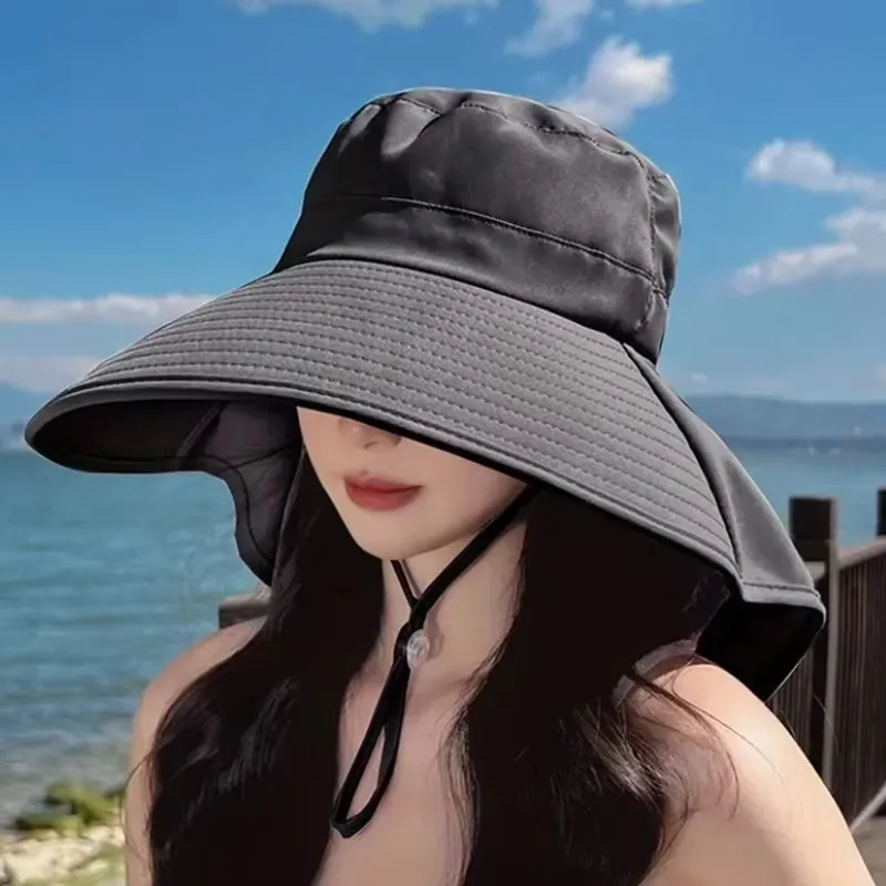 New Summer Ponytail Hat with Large Brim Sun Visor Women's Neck Protection Fisherman's Hat Outdoor Hat - Image 12