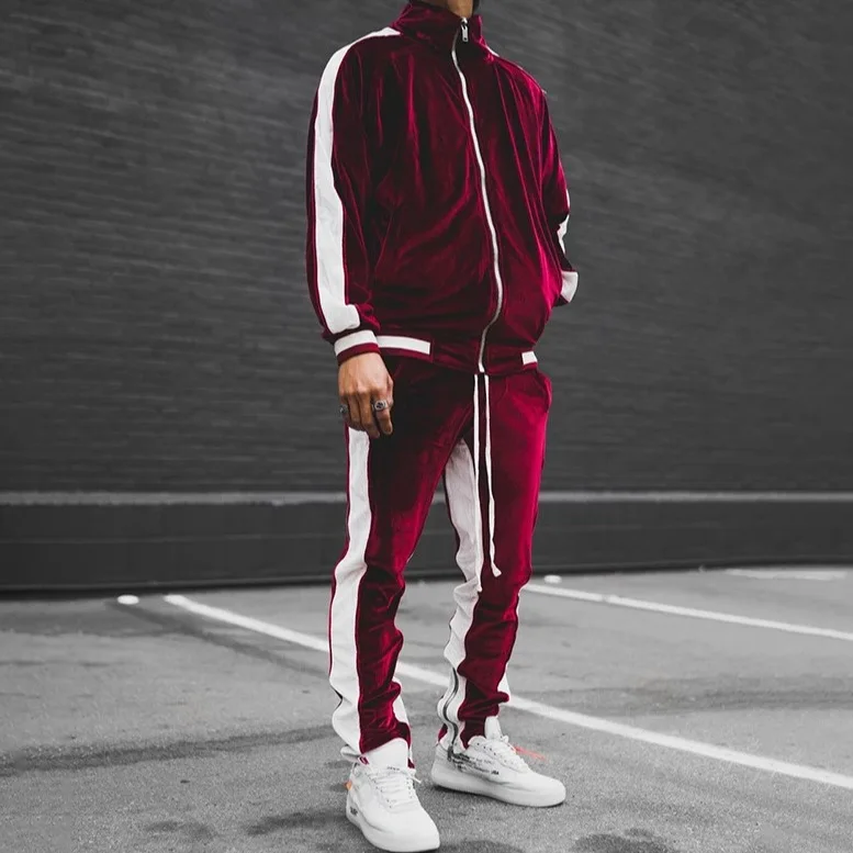 Men's Fall Winter Casual Wear 4-Season Sportswear Gold Velvet Suit Jacket Long Pants Fashion Thermal Outdoor Streetwear Clothing - Image 3