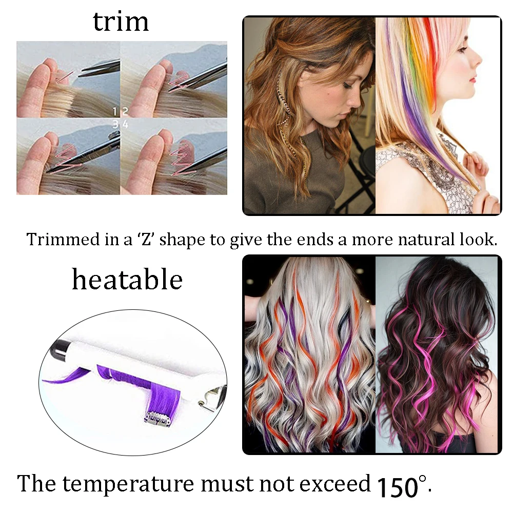 48Pcs Women's Colorful Synthetic Hair Extensions Set 38 Colors Tinsel Wig 26 Colors Feather Extensions Tool Kit for Hairdressing - Image 6