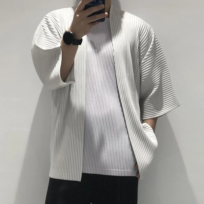 Miyake Pleated Short Sleeve Jacket Plisse Men's Taoist Robe 2026 Spring Autumn New Season Loose Plus Size Fold Coat Personality - Image 2