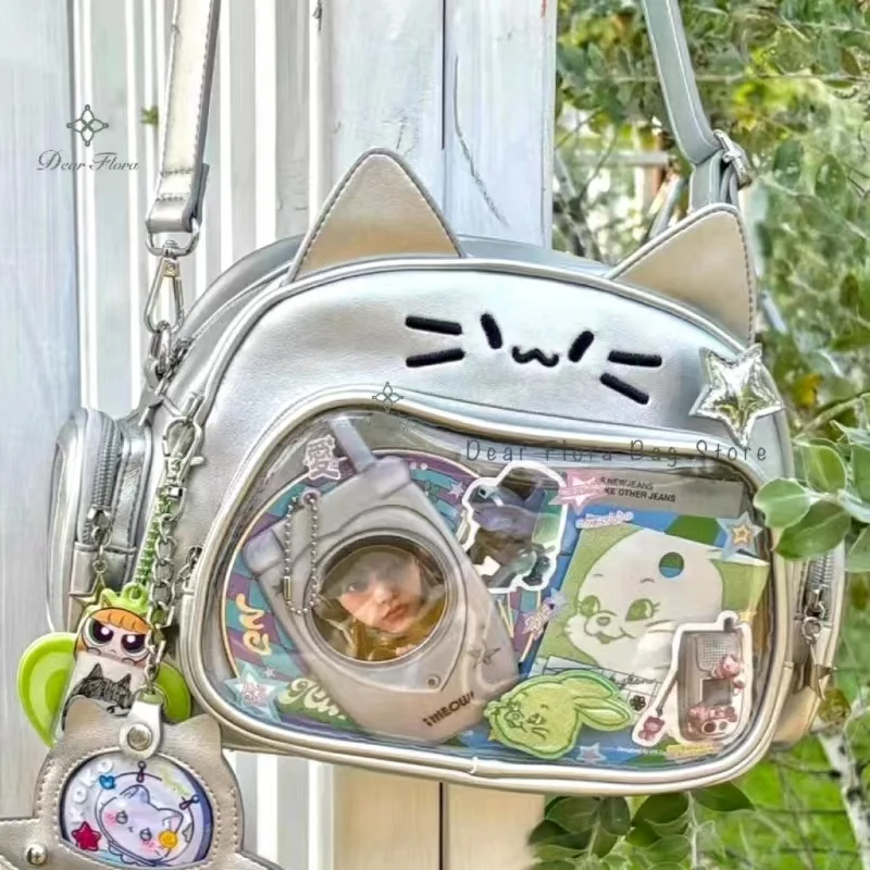 New Y2K Korean Kawaii Cat Ita Bag Cute PU Shoulder Bag Girls Transparent Pocket Harajuku Crossbody Bag Women's Fashion Backpacks - Image 3