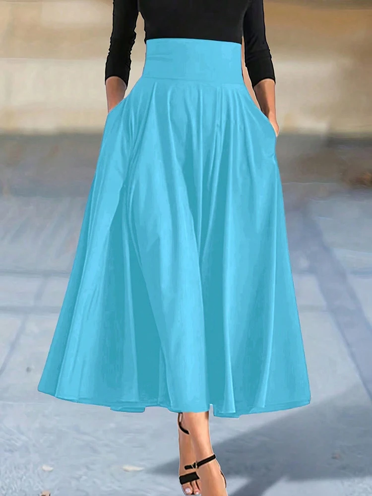 New In Dresses Solid Color A-line Skirts for Woman Clothing High Elastic Waist Long Skirt Women With Bow Elegant Women's Skirts - Image 5