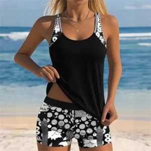 2026 New Plus Size Tankini Set High Waisted Quick-Dry Swim Shorts & Modest Tummy Control Rash Guard Top Summer Holiday Swimsuit
