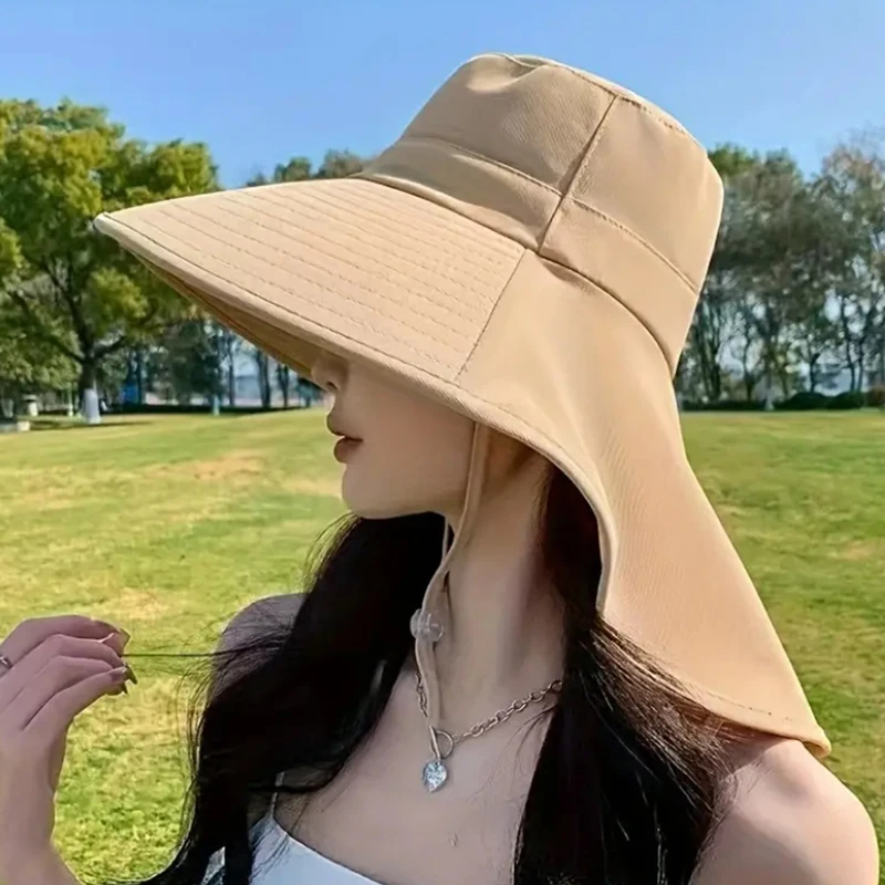 New Summer Ponytail Hat with Large Brim Sun Visor Women's Neck Protection Fisherman's Hat Outdoor Hat - Image 5