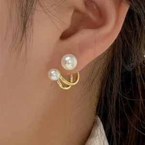 New pearl hoop earrings for women; simple silver studs with a high-end feel for brides; minimalist jewelry