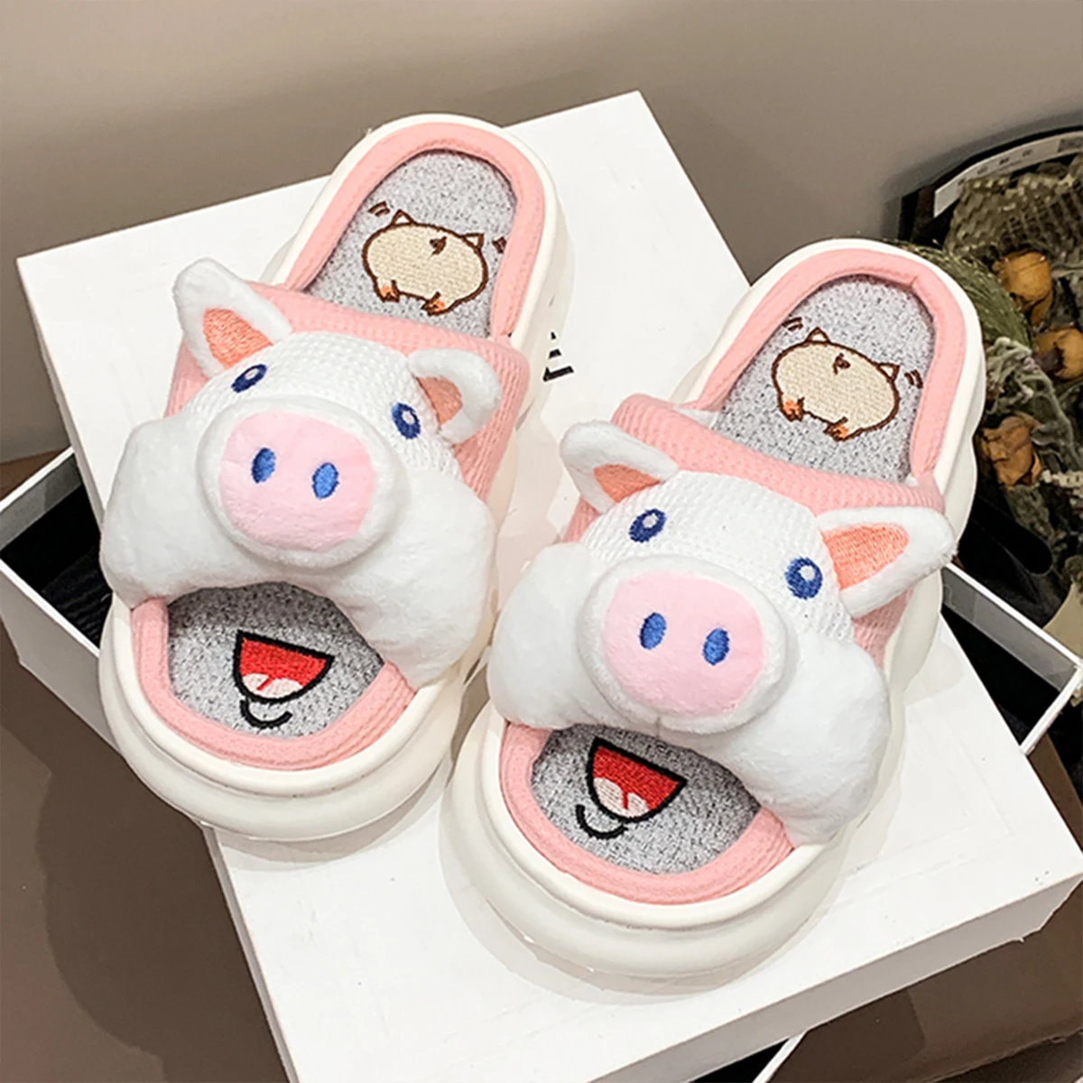Mo Dou All Senson Designer Slippers Cute Cartoon Lovely Animals Bedroom Cotton Home Shoes Indoor Thick Sole Couples Men Women - Image 19