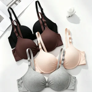 4PCS Women Solid Front Twist Knot Underwire Bra Set, Adjustable Thin Strap Soft Thin Pad Full Coverage Daily Support Lingerie