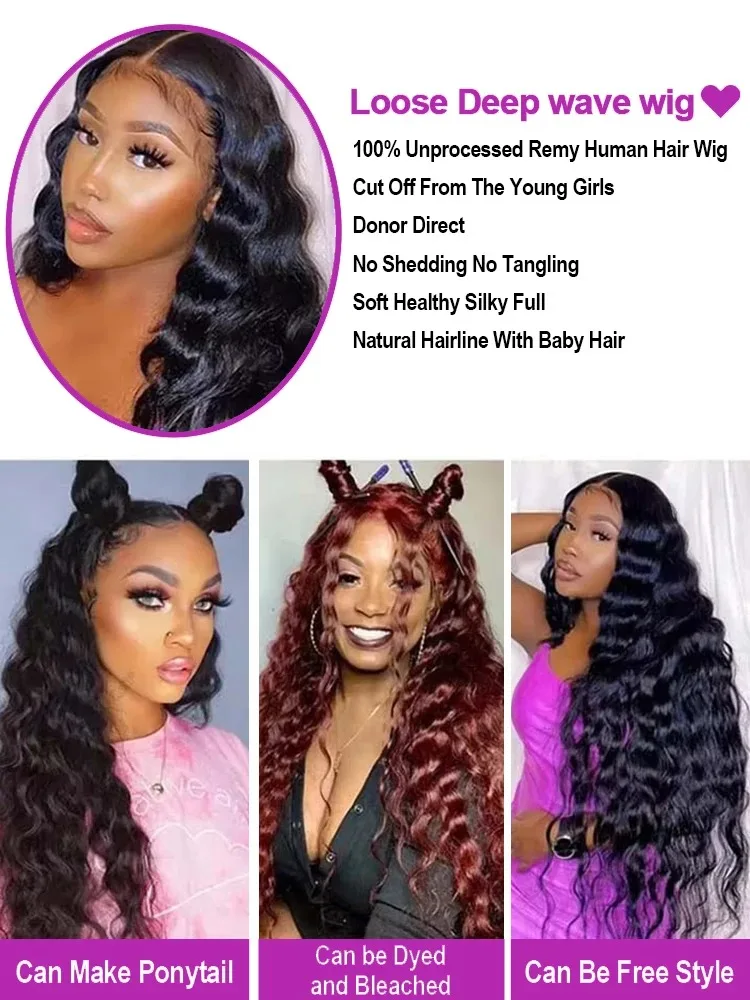 46 Inch HD 13x6 Loose Deep Wave Lace Frontal Human Hair Wig Brazilian 13x4 360 Water Curly Lace Front Wigs For Women 200 Density - Image 5