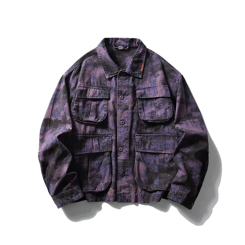 Men Camouflage Washed Cotton Loose Casual Outdoor Track Tooling Cargo Jacket Women Streetwear Fashion Oversize Techwear Coat - Image 9