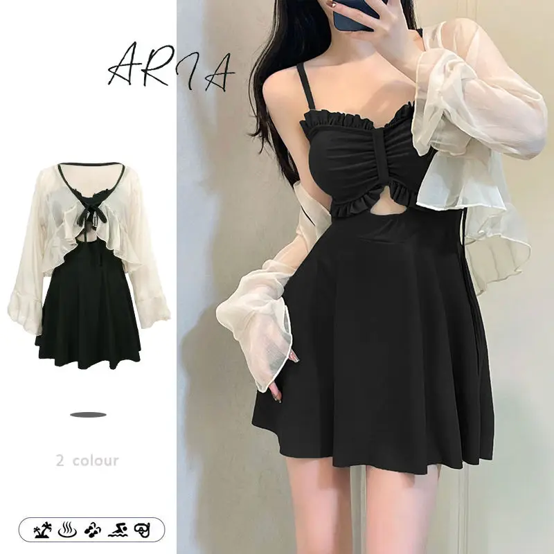 2025 New Conservative One-Piece Skirt Swimsuit – High-End Avocado Green Hot Spring Bathing Suit - Image 3