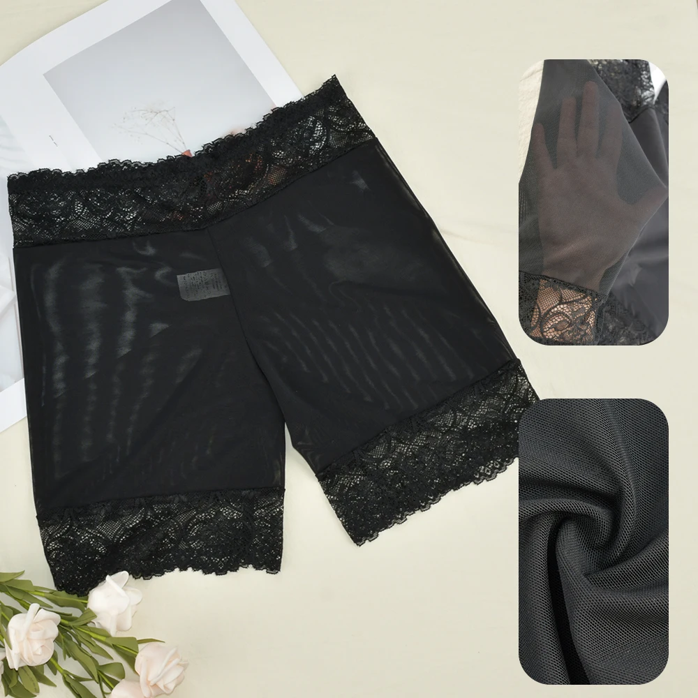1PC Sheer Women's Safety Pants Summer Lightweight Lace Mesh Under Sexy High Waist Shorts Plus Size No Trace Seductive Leggings
