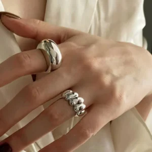 VENTFILLE 925 Sterling Silver Arched Wide Ring – Geometric Punk Asymmetric Jewelr