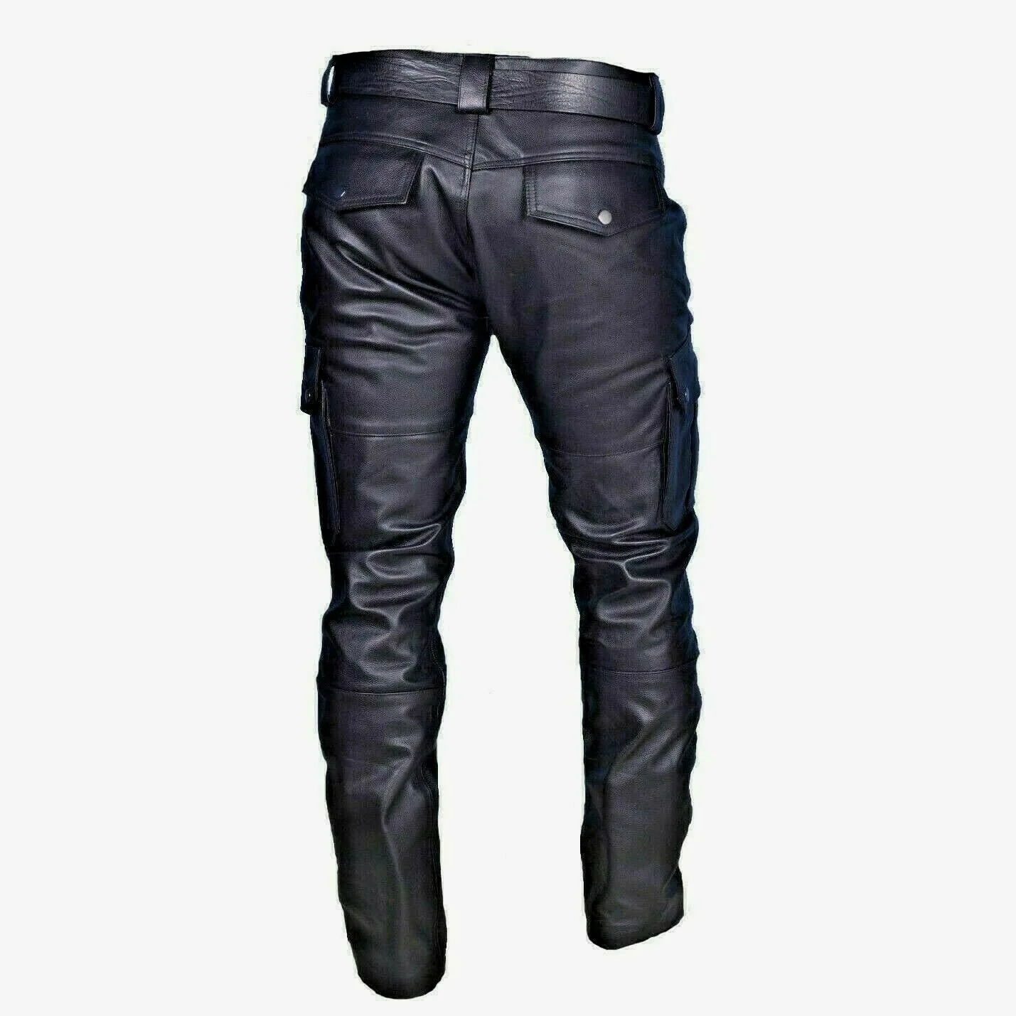 Men's PU Leather Pants with Belt Casual Punk Style Straight Leg Mid Waist Urban Fashion Trousers for Men Streetwear - Image 5