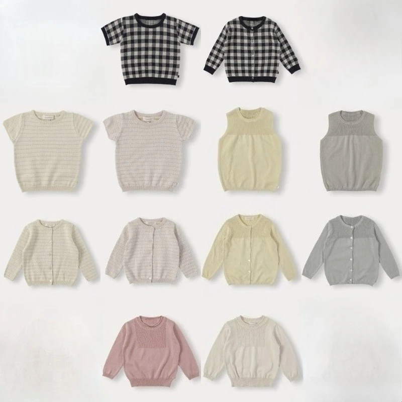 Kid Jumper OUYANG&IVAN Boy Girl Cotton Cardigan 26bene New Children Spring and Summer Lightweight Open-Weave Knitted Sweater