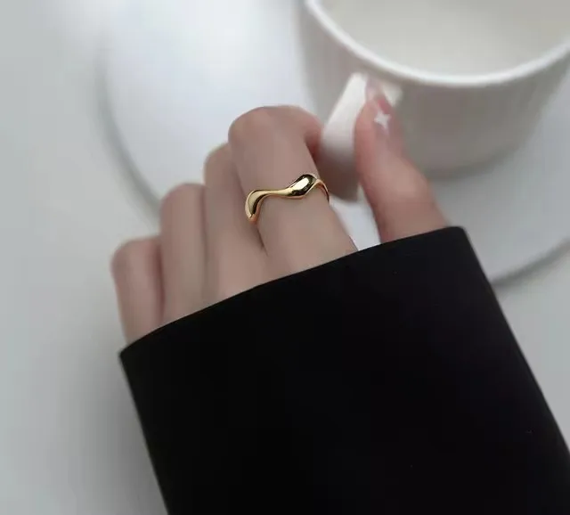 VENTFILLE 925 Sterling Silver Wave Ring – Adjustable Irregular Golden Stackable Band - Image 22
