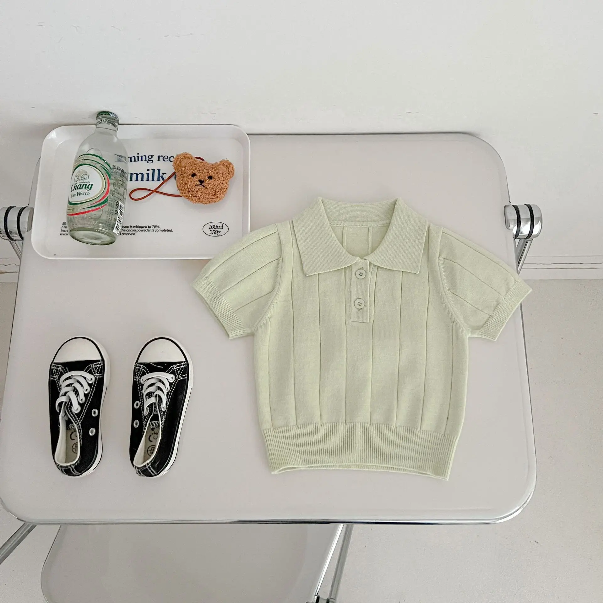 INS Infant Boys Polo Knitted Sweater Lapel Collar Short Sleeve Knitwear for Toddler Girls Pullovers Children's Clothing Outfits - Image 8