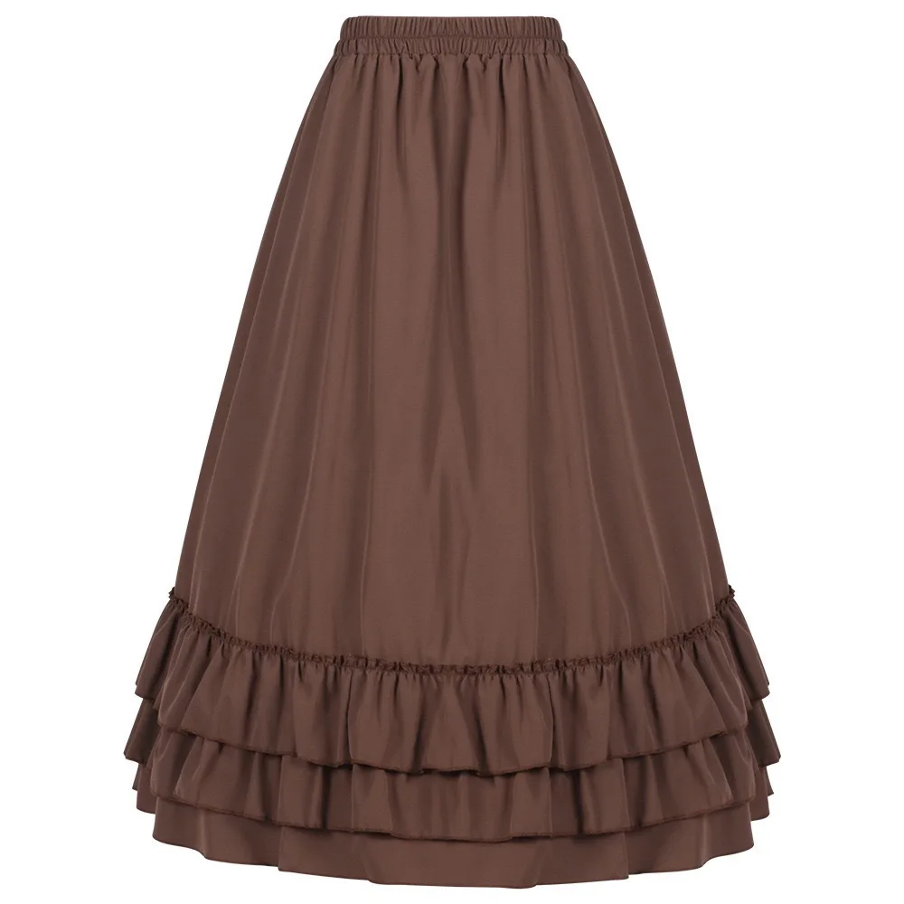 Brown Ruffled High Waisted Long Victorian Skirt Steampunk Skirts Womens Party Wear Gothic Vintage Clothes Medieval Costume Sexy - Image 2