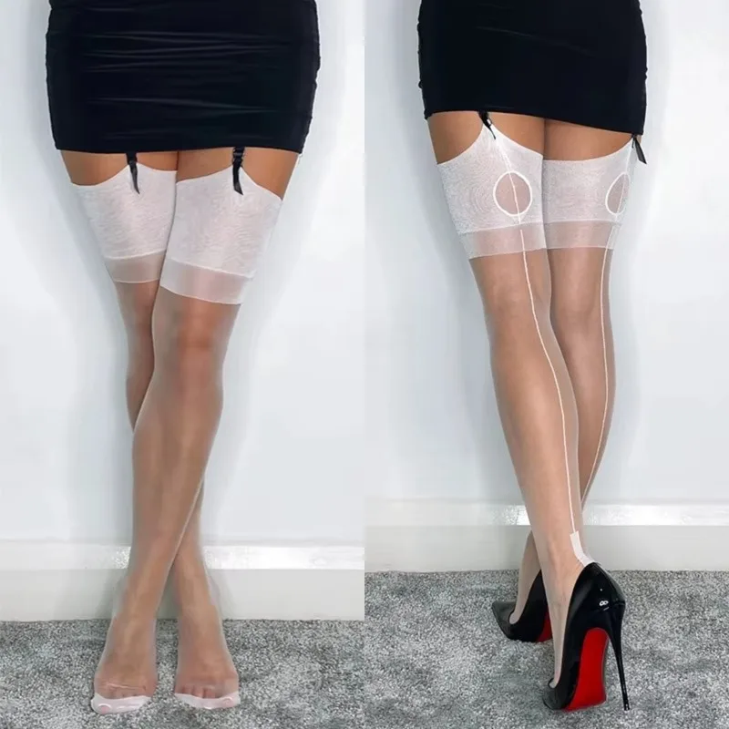 8D Cuban Heel Stockings Women 2026 New Summer Sexy Ultra Thin Thigh High Stockings Backseam Sheer Stockings with Reinforced Toes