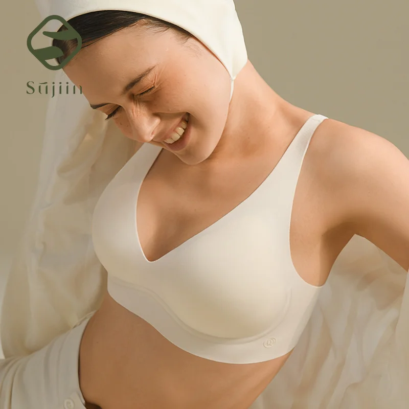 SUJIIN Sexy Seamless Wireless Bras for Women Push Up Padded Soft Support Invisible Lift V Neck Bralette Smooth Bra Female MX208
