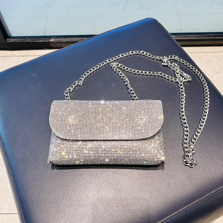 Women's Clutch Bag with Rhinestones Silver Purse on Chain PU Leather Evening Bag Ladies Fashion Party Evening Shoulder Bag - Image 7