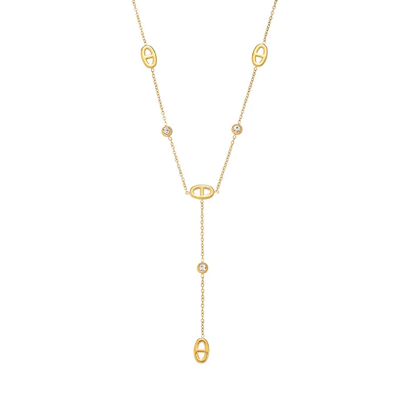 French-style minimalist white diamond pig-nose titanium steel women's exquisite, simple, versatile, high-end collar chain set - Image 3
